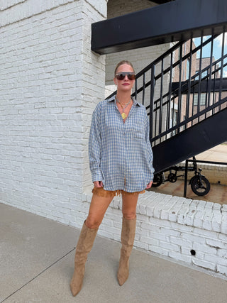 Mia Relaxed Gingham Shirt Blue