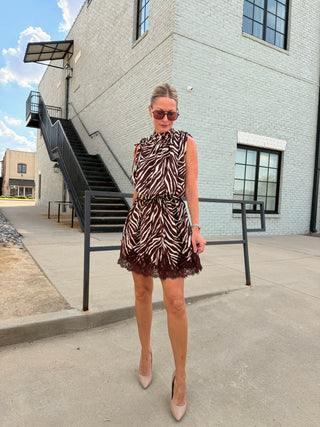 Madison Zebra Print Mini Dress Brown