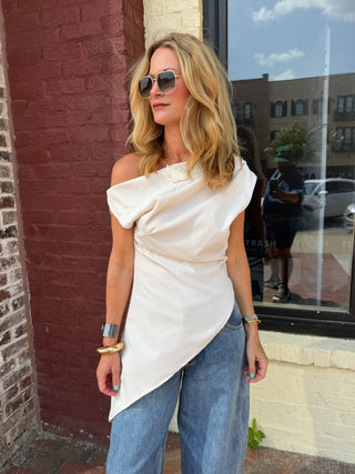 Fallon One-Shoulder Top Ecru