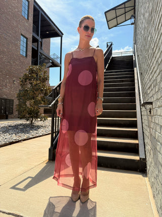 Betty Polka Dot Sheer Maxi Burgundy