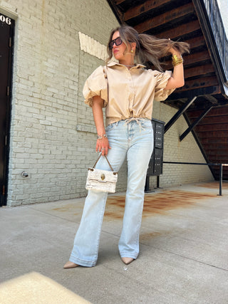 HEYSON | Lorey Drawstring Puff Sleeve Blouse Latte