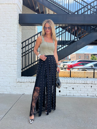 Bold Behavior Edgy Lace and Stud Skirt