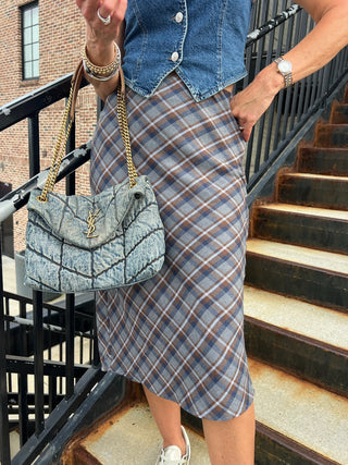 Le Lis | Erica Midi Skirt Grey and Brown Plaid