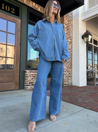 Z Supply | Mia Loose Wide Leg Denim Pant Worn Indigo