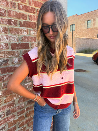 Marlow Sweater Vest Burgundy Combo