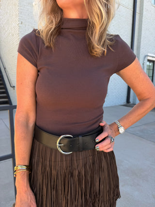 Olivaceous Anora Mock Neck Top Brown