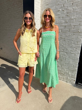 Entro | Green Gingham Midi Dress in Kelly Green