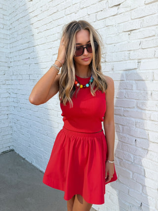 Sprinters Ribbed Skirt Set | Red