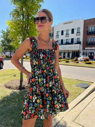 Entro | Elysia Floral Print Mini Dress Black