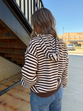 Sarah Striped Zip Up Hoodie Brown Combo