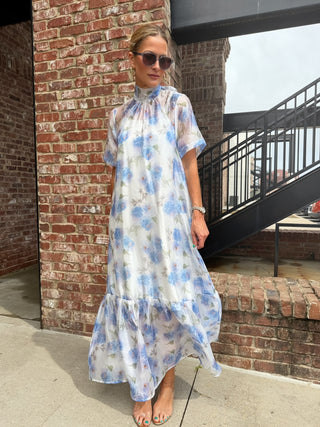 ENTRO | Mist Floral Midi Dress Blue