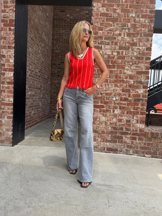 Vervet | Natalie High Rise Full Length Grey Wide Leg Jeans