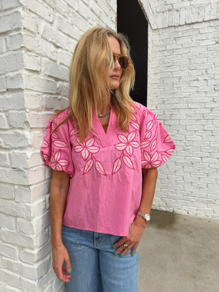 THML | Magnolia Bloom Embroidered Top