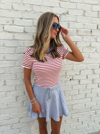 The Everyday Stripe Knit Top - Red