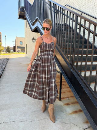 Eleni Plaid Maxi Dress Brown