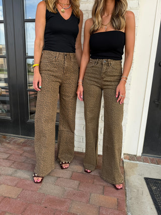 MICA DENIM | Leopard Wide Leg Jeans