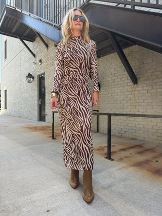 Sevilla Zebra Mesh Midi Dress Velvet Rouge