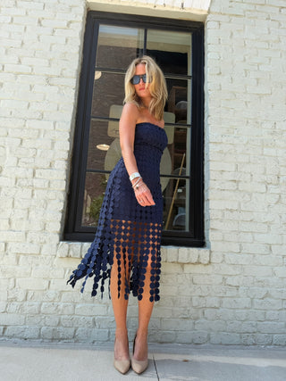 Nikki Lace Midi Dress Navy
