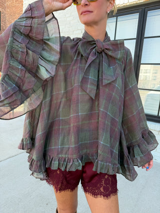 Marlowe Ruffle Cuff Blouse Plaid
