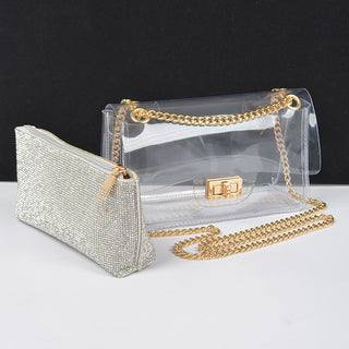 Clear Crossbody Rhinestone Clutch