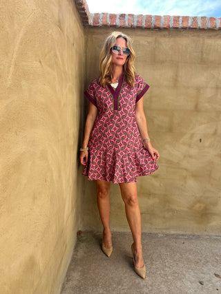 Entro | Carrie Abstract Pattern Mini Dress Wine