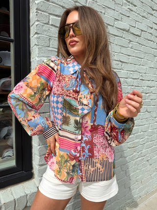 Melani Tropical Long Sleeve Blouse