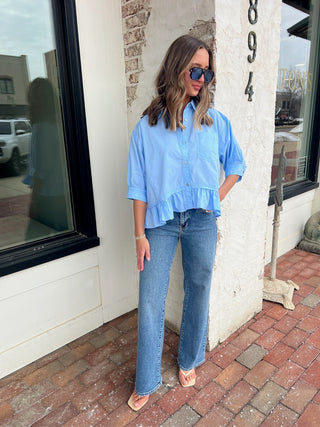 The Wren Tiered Peplum Top Blue