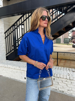 Stand Up Collar Drop Shoulder Top Royal