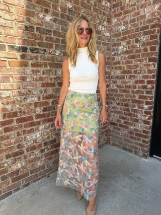 LENA | Wildflower Appliqué Maxi Skirt