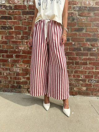 Olivaceous | Cally Drawstring Wide-Leg Pants Red Stripe