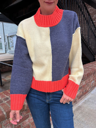 Gathering Color block Sweater