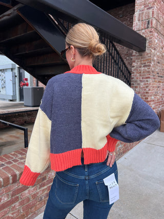 Gathering Color block Sweater