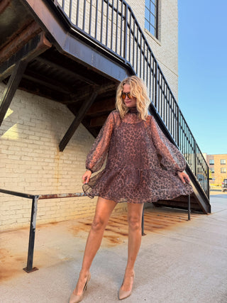 ENTRO Lainey Leopard Button Front Dress Brown