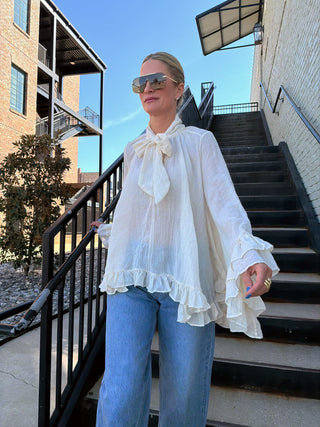 Marlowe Ruffle Cuff Blouse Cream
