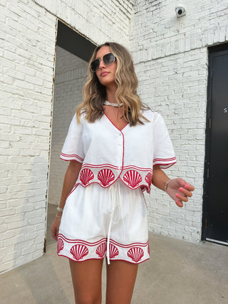 CAMELLIA | Shell Embroidered Top and Shorts Set