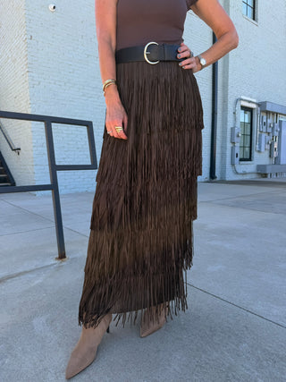 Courtney Fringe Skirt Brown