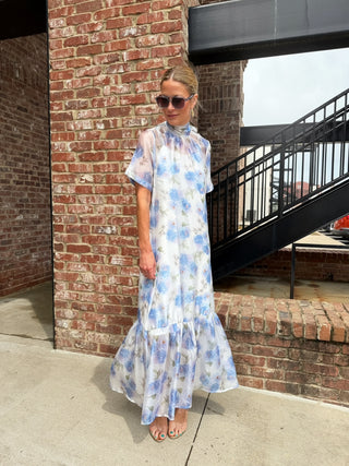 ENTRO | Mist Floral Midi Dress Blue
