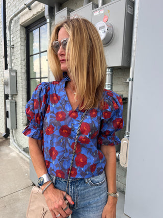 Entro | Floral Ruffle Pullover Top Midnight