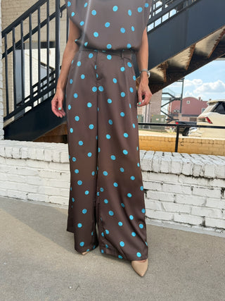 The Selena Polka Dot Trousers Chocolate/Turq