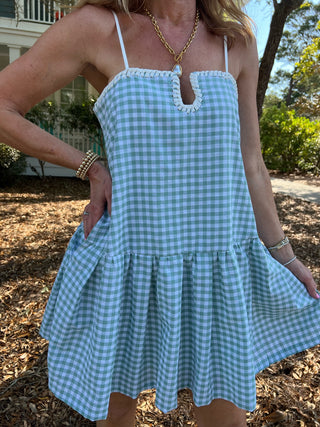 30a Array | Pretty Follies | Vesper Spaghetti Strap Gingham Dress Mint
