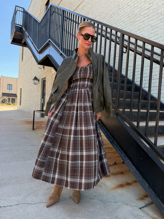 Eleni Plaid Maxi Dress Brown