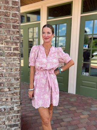 Entro | Wrenna Floral Eyelet Mini Dress Pink