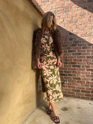Sadie & Sage | My Dearest Drapey Midi Dress Olive Pink