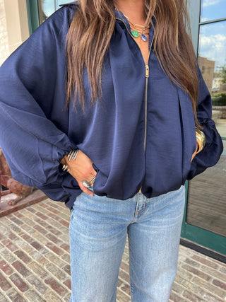 GLAM | The Finley Bomber Zip Up Jacket Navy