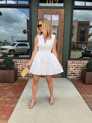 RESET BY JANE | Mava Zip Dress Wht/Nvy