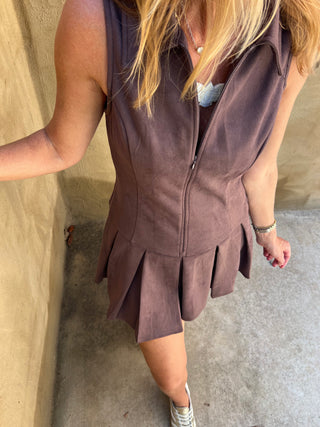 Le Lis | Franny Suede Mini Dress Chocolate