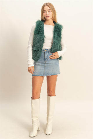 Eleni Faux Fur Vest D. Green [Door Buster]