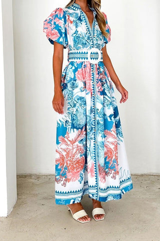 Sundayup | Ceris Puff Sleeve Maxi Dress Blue