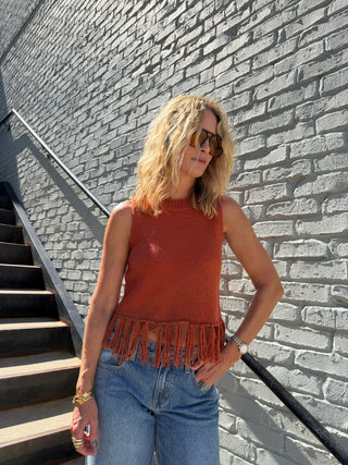 NEEDII Lina Fringe Vest Top Rust