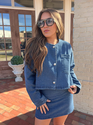 Sage The Label | Chances Jacquard Denim Jacket Medium Blue